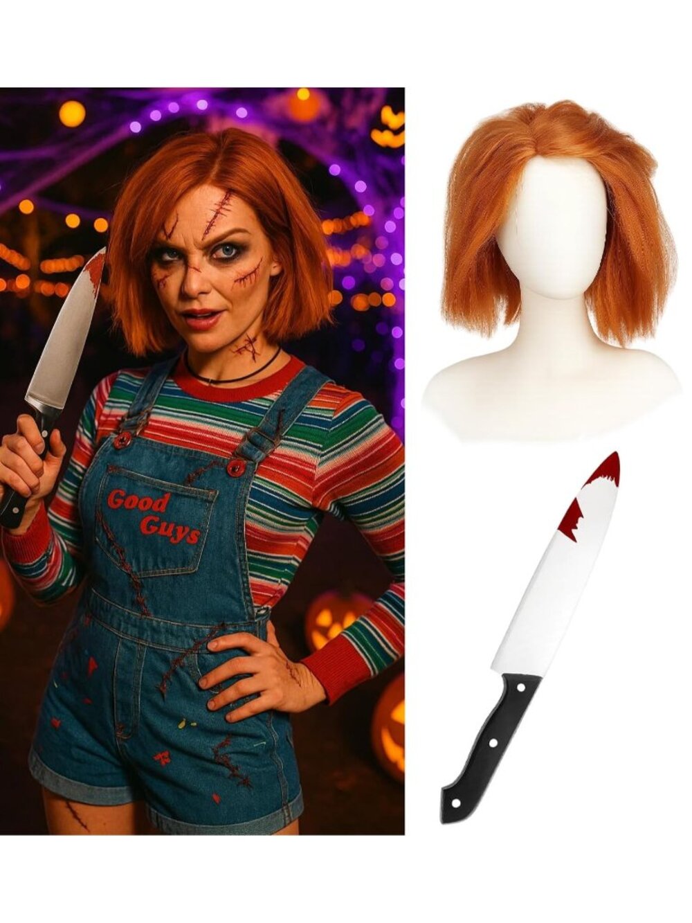 Women's C Orange Cosplay Convenient Set Include Adjustable Wig Cap Headpiece